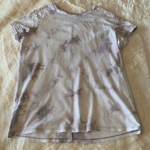 Athleta, white and gray tie-dye T-shirt.